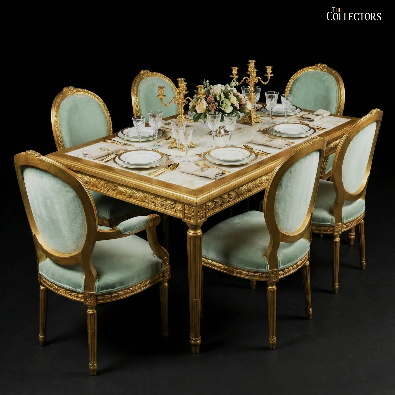 Luxury Heritage Marble Top Dining Table Set – 6 Seater
