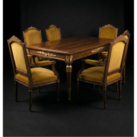 Royal Classic Solid Wood 6-Seater Dining Table Set with Upholstered Chairs - Image 3