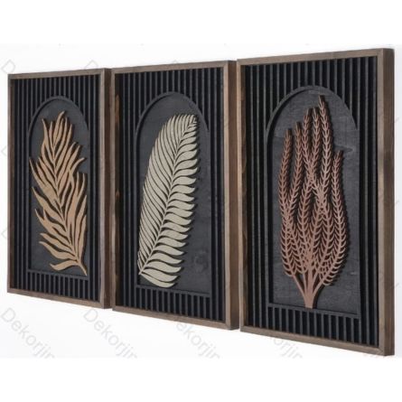 Modern Botanical Wooden Wall Art Panel Set (Set of 3)
