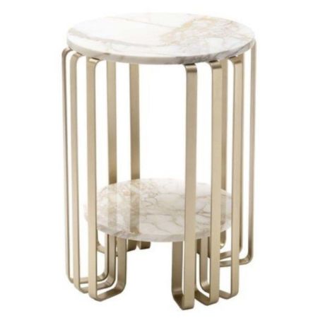 Modern Round Marble Top Side Table with Metal Frame