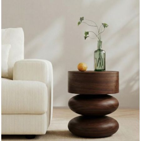 Sculptural Round Wooden Side Stool