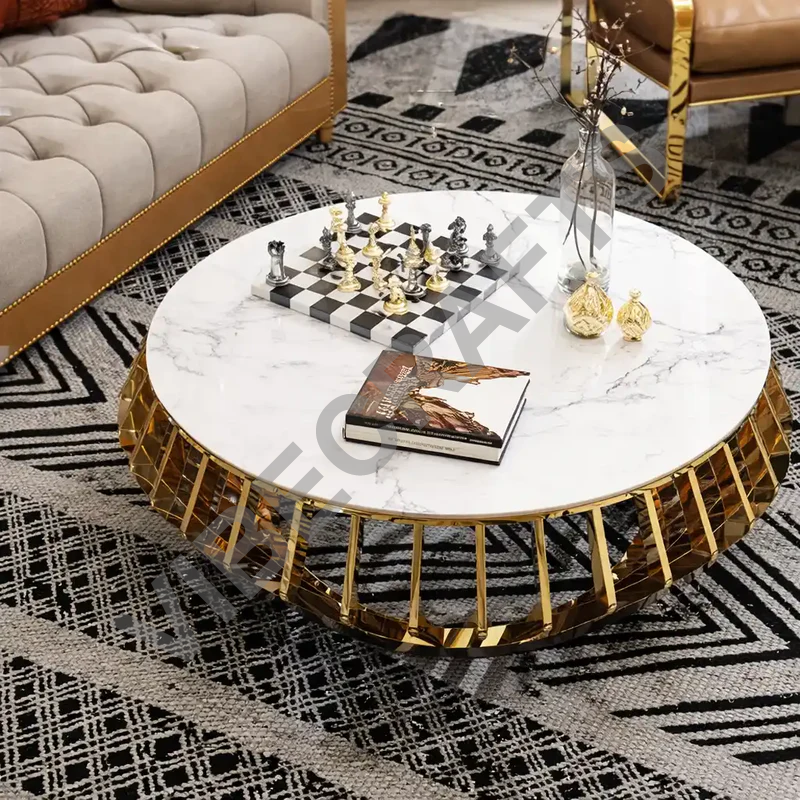 Luxury Round Marble Centre Table with Gold Metal Base - Image 4