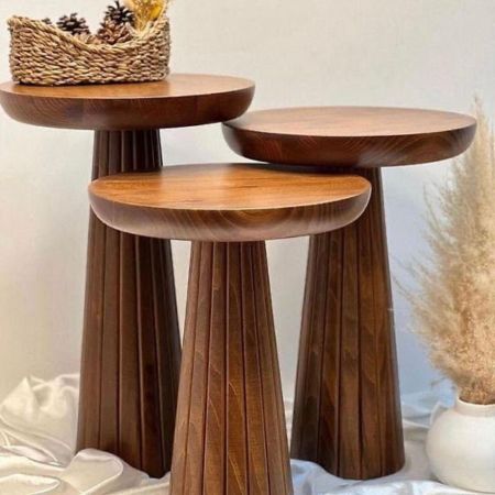 Modern Round Wooden Nesting Side Stool Set (Set of 3)