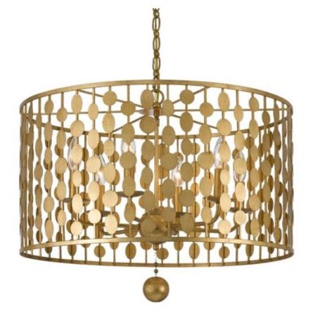 Modern Gold Metal Hanging Chandelier with Decorative Disc Design