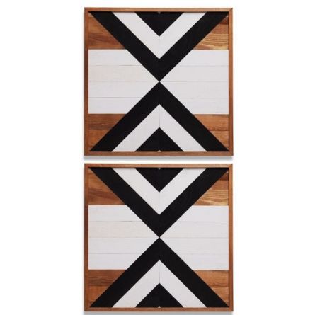 Modern Geometric X Pattern Wooden Wall Art Panel Set (Set of 2)