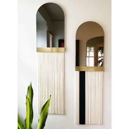 Modern Arch Decorative Wall Mirror with Macramé Tassel