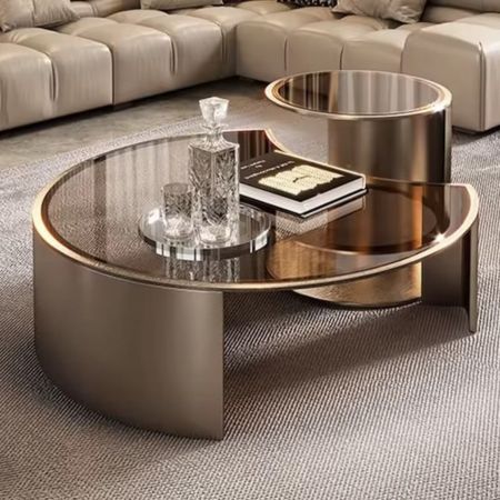 Modern Wooden Center Table with Tempered Glass Top