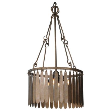 Rustic Industrial Metal Hanging Chandelier with Decorative Wooden Slats
