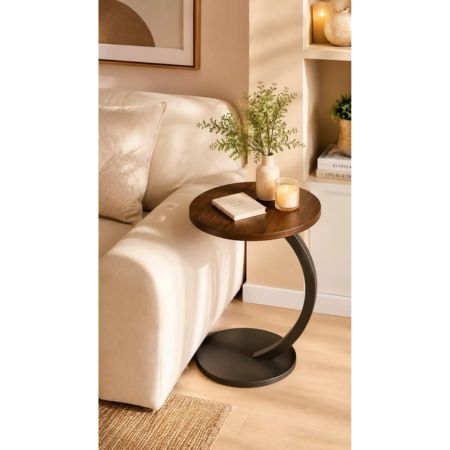 Modern C-Shaped Wooden Side Table