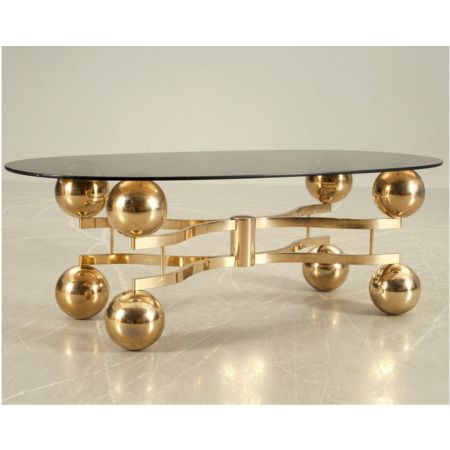 Luxury Gold Wooden Center Table with Tempered Glass Top