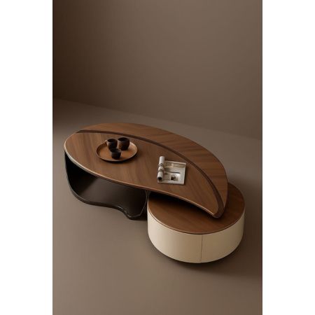 Modern Wooden Center Table with Rotating Top & Storage
