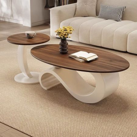 Modern Wooden Center Table Set with Matching Side Table