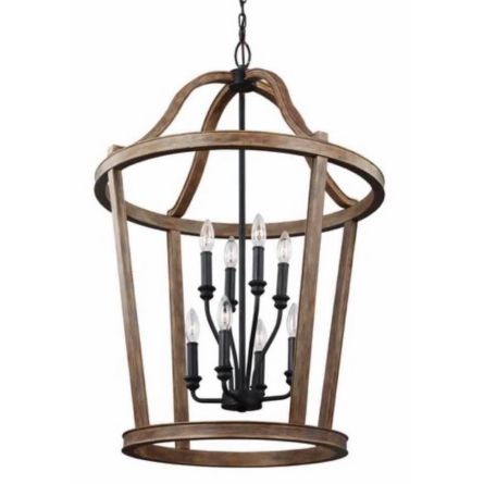 Rustic Farmhouse 6-Light Wooden Lantern Chandelier Pendant Light