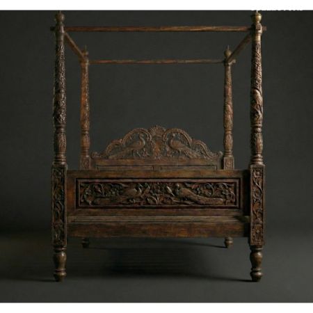 Royal Peacock Hand-Carved Solid Sheesham Wood Bed - Image 4