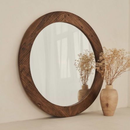 Rustic Oval Wooden Wall Mirror