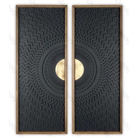 Modern Eclipse Textured Wooden Wall Art Panel (Set of 2)