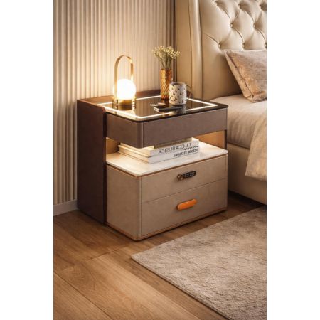Modern Luxury Bedside Side Table with Open Shelf & Drawer