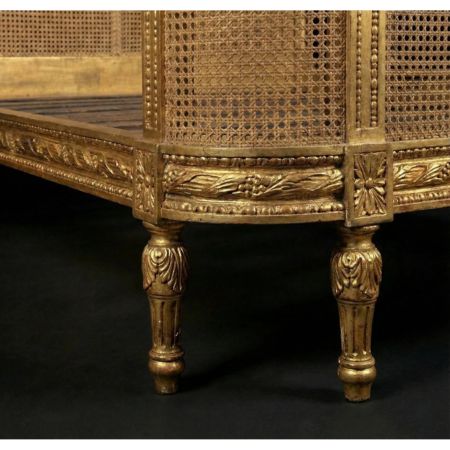 Luxury Handcrafted Cane & Solid Wood Bed – Antique Gold Finish - Image 2