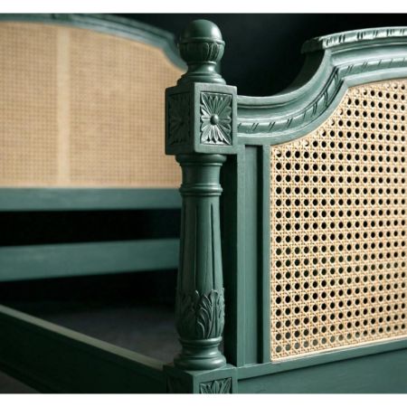 Classic Cane Panel Bed – Sage Green Finish - Image 3