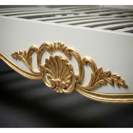 Royal Heritage Carved Four Poster Bed – Antique White & Gold Finish - Image 2