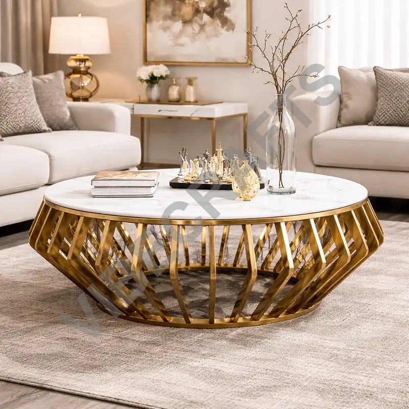 Luxury Round Marble Centre Table with Gold Metal Base - Image 5