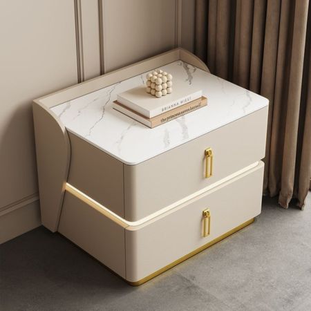 Luxury Marble-Top Bedside Side Table with 2 Drawers