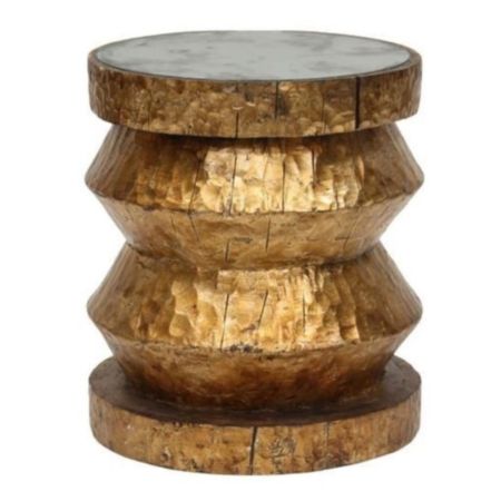 Handcrafted Wooden Side Stool with Marble Top
