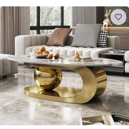 Luxury Marble Top Wooden Center Table with Gold Base