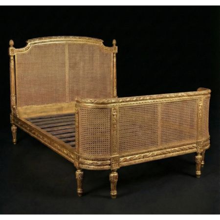 Luxury Handcrafted Cane & Solid Wood Bed – Antique Gold Finish - Image 3