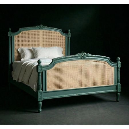 Classic Cane Panel Bed – Sage Green Finish