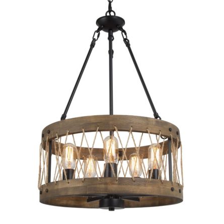 Rustic Farmhouse 4-Light Wooden Rope Chandelier Pendant Light