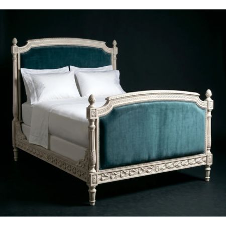 Royal Azure Upholstered Bed – Classic Carved Luxury Collection
