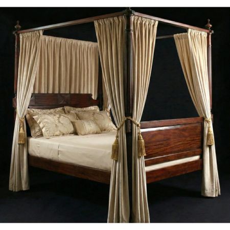 Majestic Walnut Canopy Bed with Luxury Drapes
