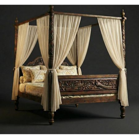 Royal Peacock Hand-Carved Solid Sheesham Wood Bed