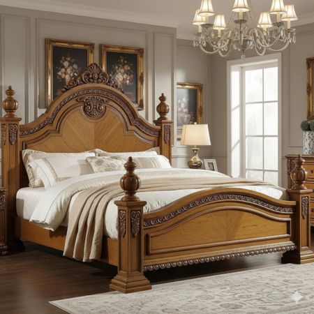 Royal Heritage Solid Wood King Size Bed