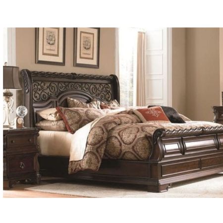 Royal Imperial Scroll Carved Solid Wood King Size Bed - Image 5