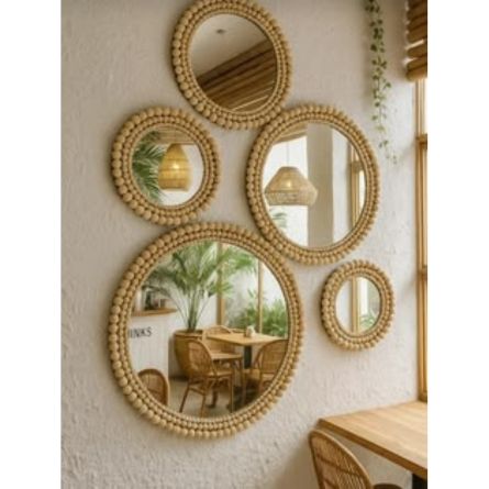 Decorative Beaded Round Wall Mirror Set (5-Piece)