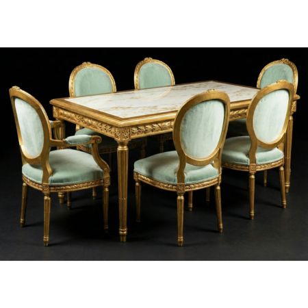 Royal Luxury Marble Top 6-Seater Dining Table Set with Upholstered Chairs - Image 2