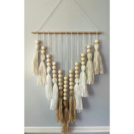 Handmade Wooden Bead & Tassel Wall Hanging | Boho Macrame Wall Décor
