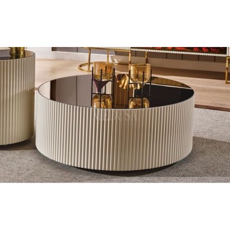 Modern Round Fluted Wooden Center Table