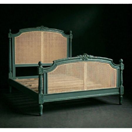 Classic Cane Panel Bed – Sage Green Finish - Image 4