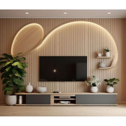 Halo Curve Luxury TV Unit with LED Wall Panel