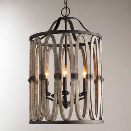 Rustic Farmhouse Wooden Lantern 4-Light Chandelier Pendant Light