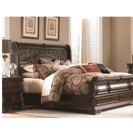 Royal Imperial Scroll Carved Solid Wood King Size Bed