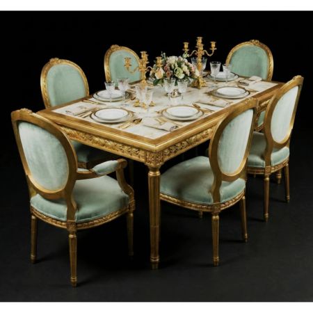 Royal Luxury Marble Top 6-Seater Dining Table Set with Upholstered Chairs
