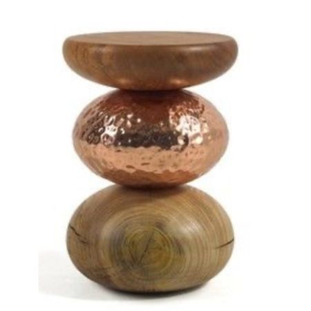 Modern Wood & Hammered Copper Metal Side Stool