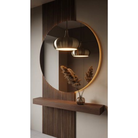 Modern Round Wooden Wall Mirror