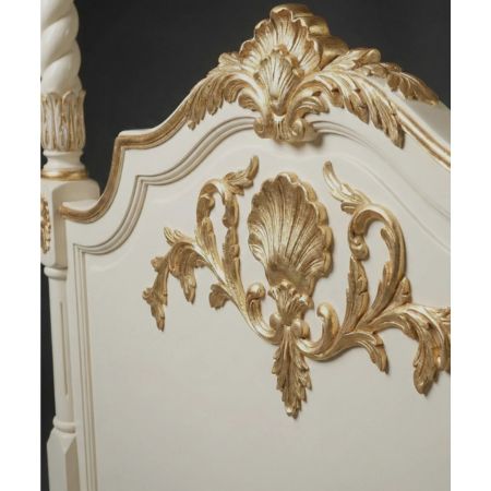 Royal Heritage Carved Four Poster Bed – Antique White & Gold Finish - Image 4