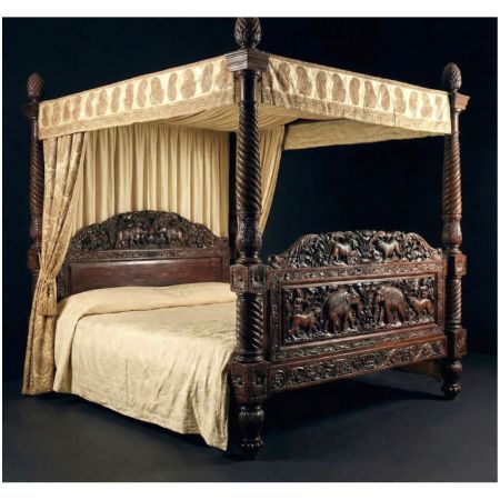 Royal Maharaja Hand-Carved Four Poster Canopy Bed