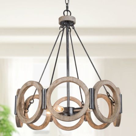 Rustic Wooden Ring Chandelier | Modern Farmhouse Hanging Ceiling Light (6-Light)